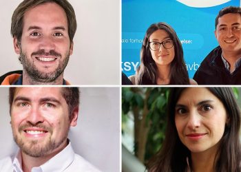 José Pablo Puga, CEO de ChucaoTech; Miguel Rosenthal, Ingeniero de Ventas Farming OXZO; Josefa Meneses, Analista de Mercado y Ventas OXZO; Álvaro Roselló, Director de Los Lagos Digital; Jocelyn Olivari, Gerente de Innovación y Directora Ejecutiva de InnovaChile. Créditos: ChucaoTech, OXZO, Los Lagos Digital y CONICYT