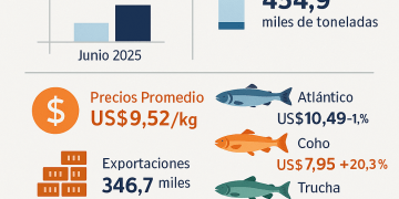 Salmonicultura cierra el primer semestre con alza en el volumen cosechado y un precio promedio de US$9,52 por kg