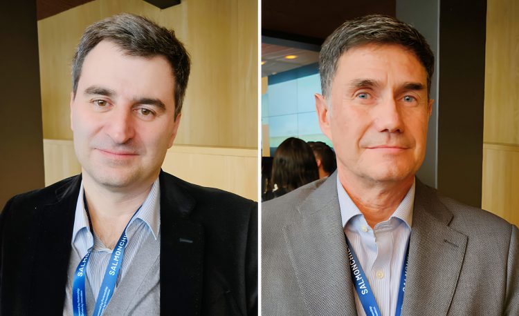 De izquierda a derecha: Cristián Castro, gerente general de Veterquimica; Andrés Millán, gerente de la División Aqua de Veterquimica. Créditos: InfoSALMON