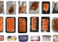 Fig. 2. Ejemplos representativos de productos etiquetados como «salmón», clasificados por tipo de producto. Fila superior: filetes y trozos; fila central: productos de sushi; fila inferior: conservas. Créditos: Estudio.