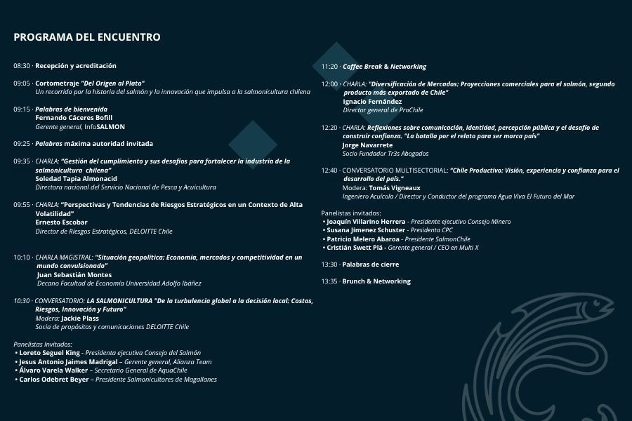 Autoridades y líderes de la industria participarán en la cumbre El Salmón: Potencia Económica de Chile en Santiago.