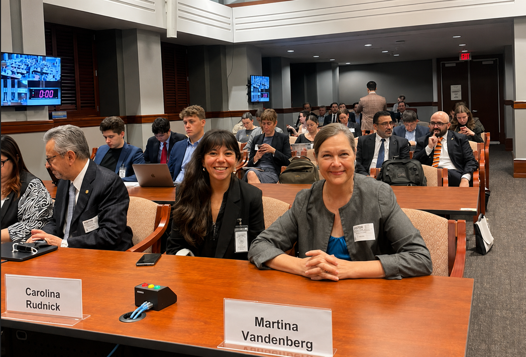 Carolina Rudnick en el USTR en Washington durante las audiencias sobre trabajo forzado