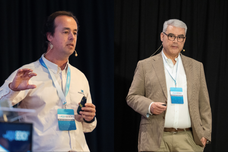 Francisco Correa, gerente de Logística y Abastecimiento de Fiordo Austral y Rodrigo Cancino, gerente de Planta de La Portada, durante el seminario “Preparándonos para El Niño 2026/2027”