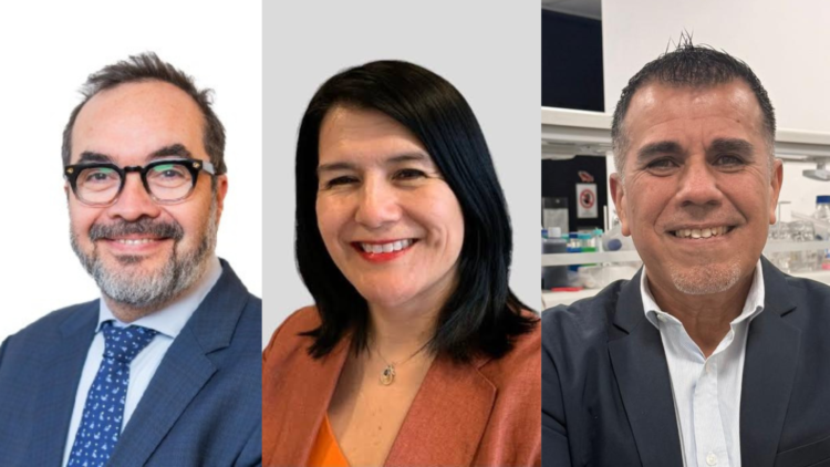 El coordinador del Área de Recursos Naturales, Ciencia y Tecnología de la Biblioteca del Congreso Nacional, Leonardo Arancibia, junto con los investigadores de INCAR², Dra. Jessica Fuentes y Dr. Ruben Avendaño-Herrera. Créditos: Cedida.