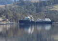 Wellboat atracado junto a una instalación de procesamiento de salmón en Port
Huon, Tasmania. Lacewing76.