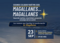 Afiche oficial del Segundo Coloquio Marítimo 2026 Magallanes con nómina de expositores y buque mercante.
