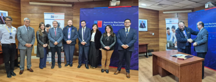 Representantes de Sernapesca y SII durante la firma del convenio de trazabilidad pesquera.