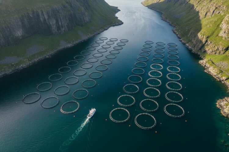 Sistemas de alimentación automatizada y pontón flotante en centro de cultivo de salmónidos en aguas del sur austral.