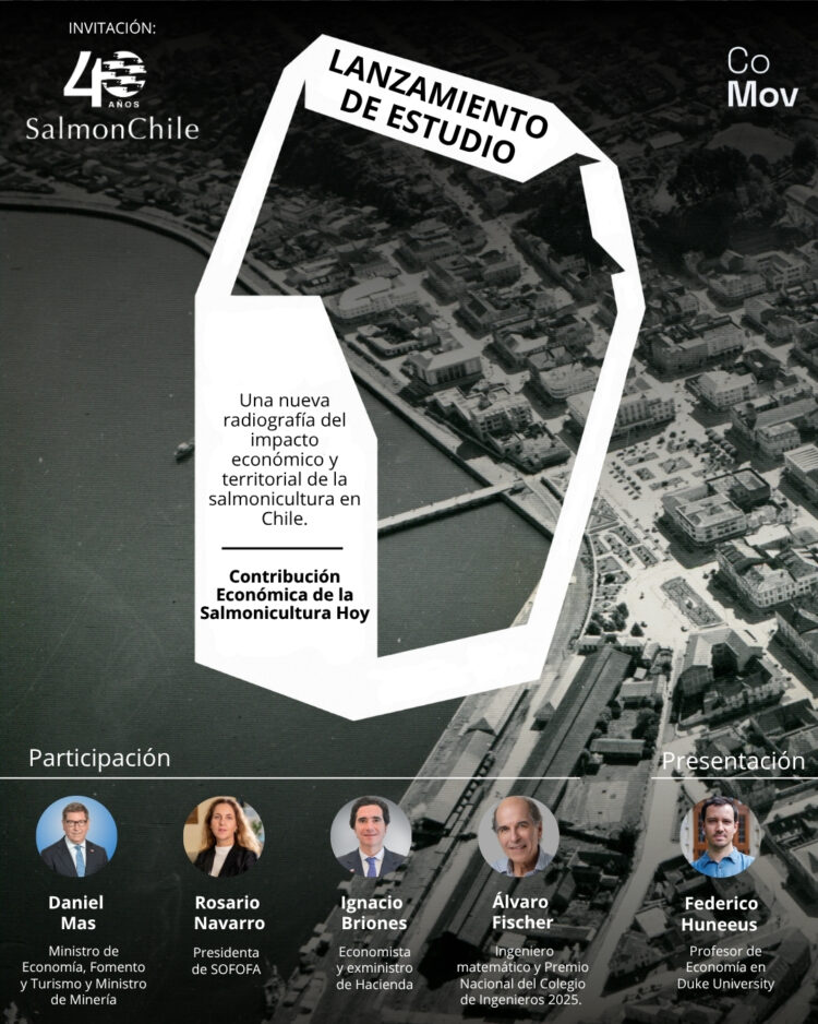 Afiche del lanzamiento del estudio de SalmonChile sobre la contribución económica de la salmonicultura