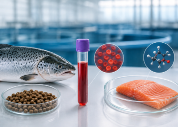 Imagen referencial de salmón Atlántico y análisis de geosmina en sistemas RAS