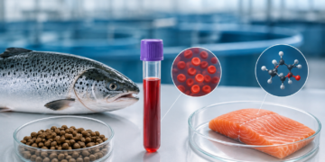 Imagen referencial de salmón Atlántico y análisis de geosmina en sistemas RAS