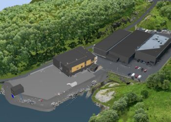 Visualización aérea del proyecto de ampliación del centro de AquaGen en Steigen.