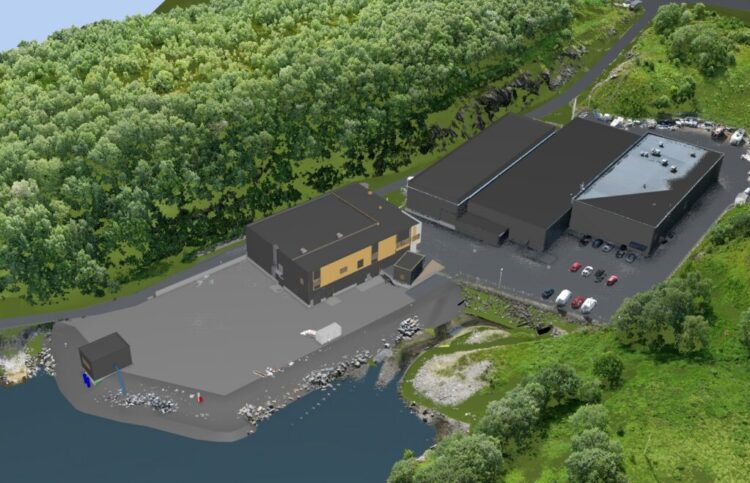 Visualización aérea del proyecto de ampliación del centro de AquaGen en Steigen.